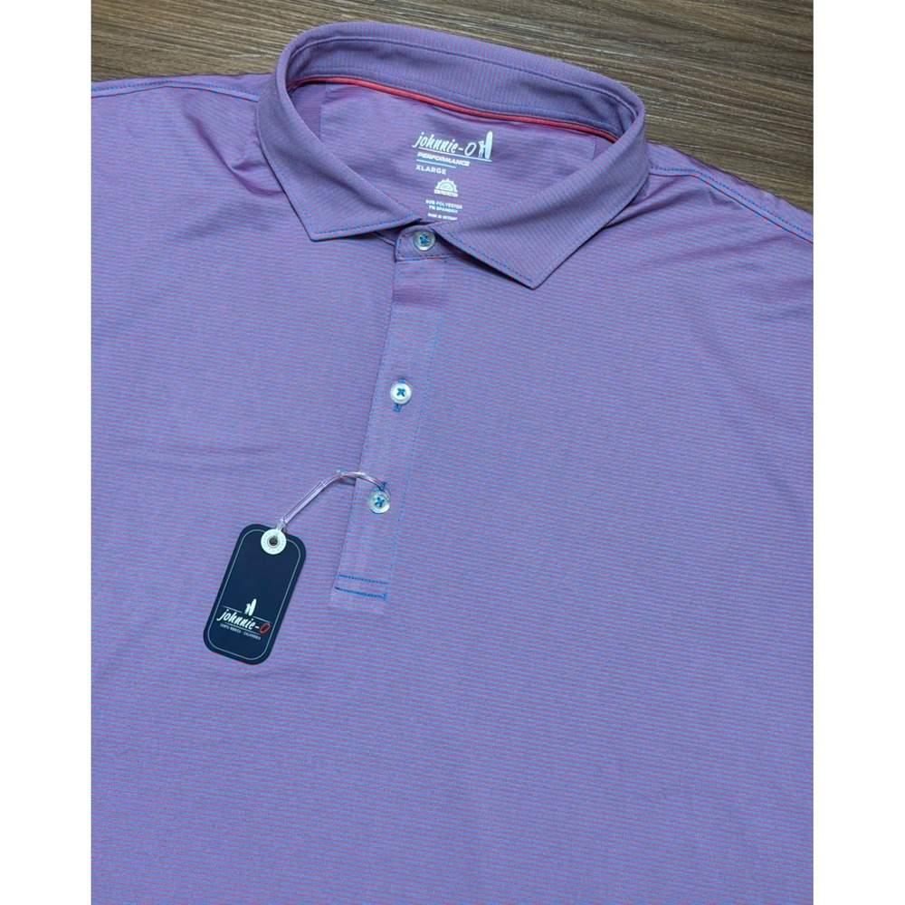 Johnnie-O Mens Lyndon Performance Jersey Polo Shirt Rouge Red Striped Sz XL